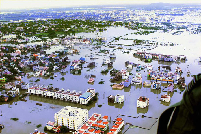 An aerial view of flood affected areas of Chennai